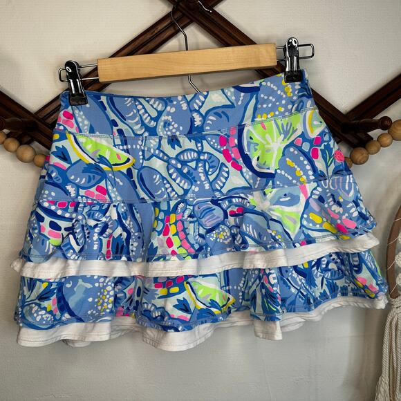 Lilly Pulitzer Dresses & Skirts - Lilly Pulitzer Meryl Zela Pink Blue Tropical Ruffle Skort